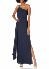 HALSTON Women's ONE Shoulder Pleated Detail Shirred Silky GGT Gown
