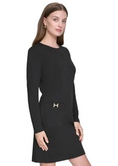 Halston Women's Patch-Pocket Long-Sleeve Knit Dress - Black