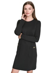 Halston Women's Patch-Pocket Long-Sleeve Knit Dress - Black