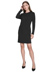 Halston Women's Patch-Pocket Long-Sleeve Knit Dress - Black