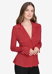 Halston Women's Printed Notch-Collar Blouse - Red/blk Mu