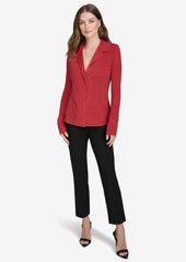 Halston Women's Printed Notch-Collar Blouse - Red/blk Mu