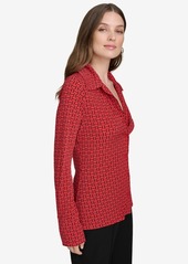 Halston Women's Printed Notch-Collar Blouse - Red/blk Mu