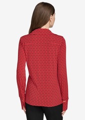 Halston Women's Printed Notch-Collar Blouse - Red/blk Mu