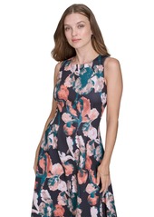 Halston Women's Printed Round-Neck Sleeveless Fit & Flare Dress - Pine Multi