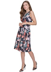 Halston Women's Printed Round-Neck Sleeveless Fit & Flare Dress - Pine Multi