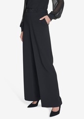 Halston Women's Rhinestone-Waistband Wide-Leg Pants - Black