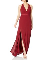 HALSTON Women's Sleeveless V Neck Gown with Asymmetric Drape