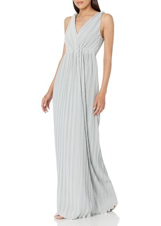 HALSTON Women's Sleeveless V Neck Lurex Knit Gown with Pleat Detail