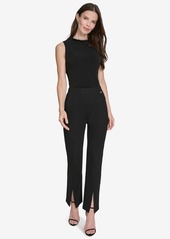 Halston Women's Split-Hem Mid-Rise Slim-Leg Pants - Black