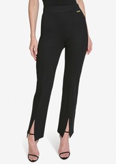 Halston Women's Split-Hem Mid-Rise Slim-Leg Pants - Black