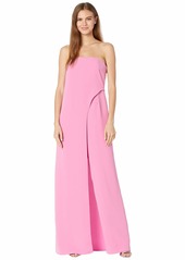 HALSTON Women's Strapless Stretch Crepe Jumpsuit with Overlay Drape. Bustier Insert and Side Pockets