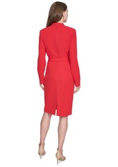 Halston Women's V-Neck Belted Long-Sleeve Sheath Dress - Red