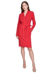 Halston Women's V-Neck Belted Long-Sleeve Sheath Dress - Red