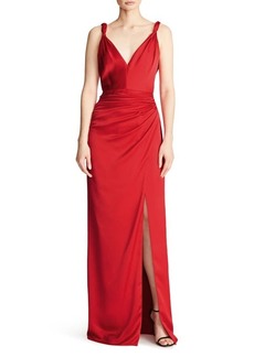 HALSTON Yvette Side Ruched Satin Gown