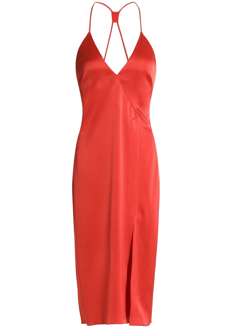 Halston Heritage Woman Split-front Satin-crepe Slip Dress Tomato Red