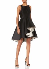 Halston Heritage Women's Cap Sleeve Color Blocked Dress with Dramatic Skirt