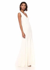 Halston Heritage Women's Cap Sleeve V Neck Ruched Detail Crepe Gown