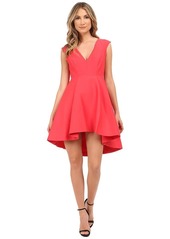 Halston Heritage Women's Cap Sleeve V-Neck Structured Dress with High/Low Skirt