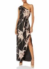 Halston Heritage Women's One Shoulder Gown with Flounce Drape