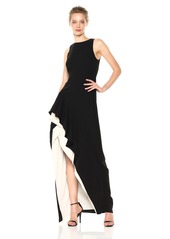 Halston Heritage Women's Sleeveless Color Blocked Asymmetrical Flounce Skirt Gown