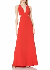 Halston Heritage Women's Sleeveless Deep V Neck Gown with Side Cut Outs