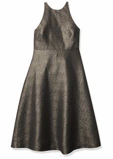 HALSTON HERITAGE Women's Sleeveless Glitter Jacquard Dress with Back Bow
