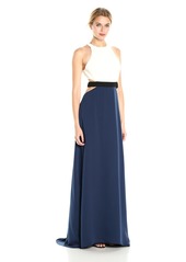 Halston Heritage Women's Sleeveless High Neck Color Blockd Gown with Cut Outs