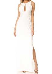 Halston Heritage Women's Sleeveless Round Neck Crepe Gown with Front Keyhole