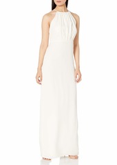 Halston Heritage Women's Sleeveless Round Neck Gown with Flounce Cirss Cross Back