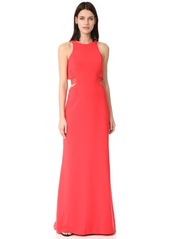 Halston Heritage Women's Sleeveless Round Neck Gown with Flowy Back & Cut Out
