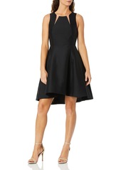 Halston Heritage Women's Sleeveless Round Neck Silk Faille Dress with Cut Outs