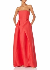 Halston Heritage Women's Strapless Silk Faille Gown with Folded Drape Skirt