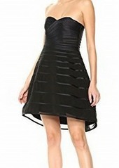 Halston Heritage Women's Strapless Striped Dress with Hi Low Dramatic Skirt