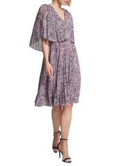 HALSTON Heritage Marble Print Popover Pleated Dress in Rose Marble Print at Nordstrom