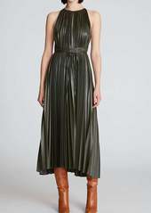 Halston Heritage Noah Dress In Pleated Leather In Forrest