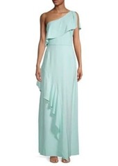 Halston Heritage One-Shoulder Ruffle Gown