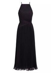 Halston Serenity Halter Pleated Midi-Dress