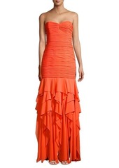Halston Heritage Strapless Pleated Ruffle Gown