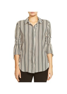 Halston Heritage Womens Pinstriped Long Button-Down Top