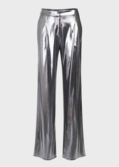 Halston Jess High-Rise Straight-Leg Foil Jersey Pants