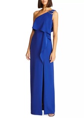 Halston Joelle One-Shoulder Flounce Gown