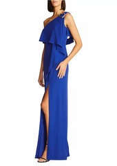 Halston Joelle One-Shoulder Flounce Gown