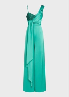 Halston Khi Draped Sequin-Embellished Satin Jumpsuit