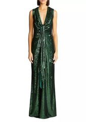 Halston Magdalena Draped Sequined Gown