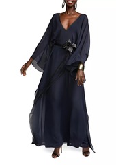 Halston May Chiffon Belted Caftan Dress