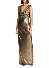 Halston Misha Metallic Jersey Wrap Gown