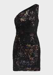 Halston Sharon One-Shoulder Sequin & Tulle Mini Dress