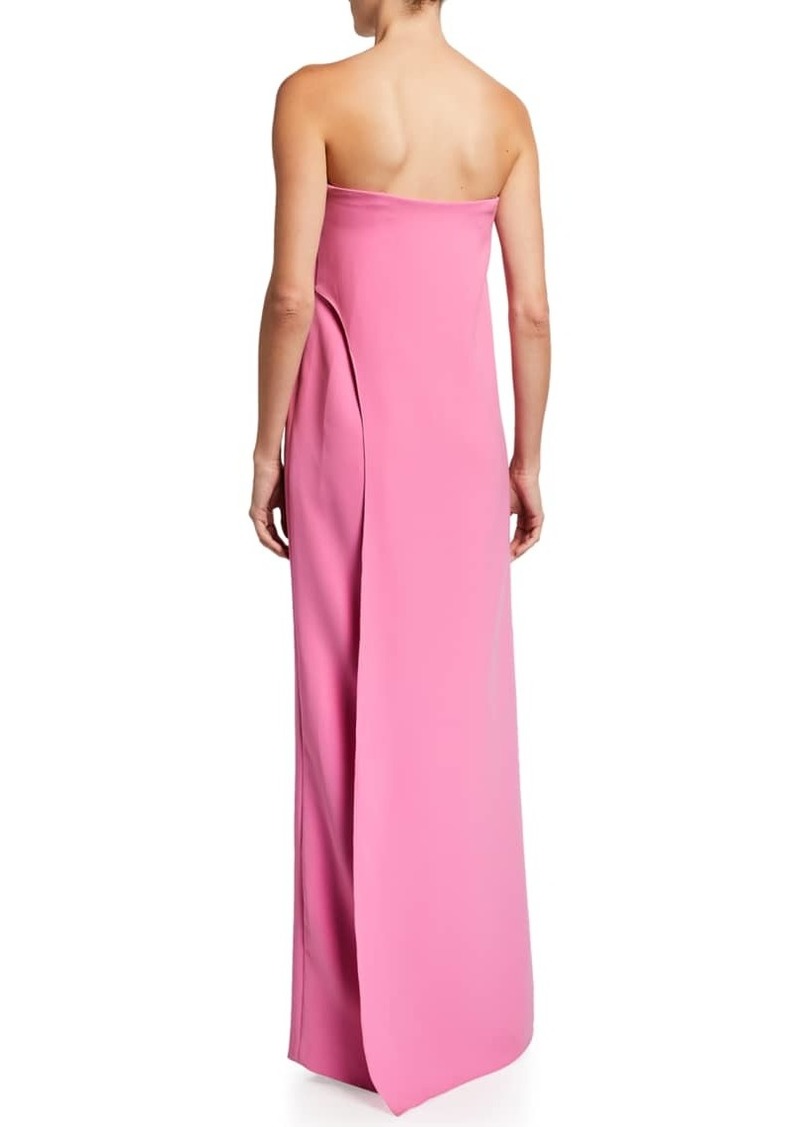 halston strapless stretch crepe jumpsuit with overlay drape