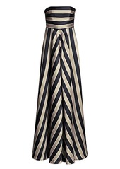 Halston Striped Strapless Gown
